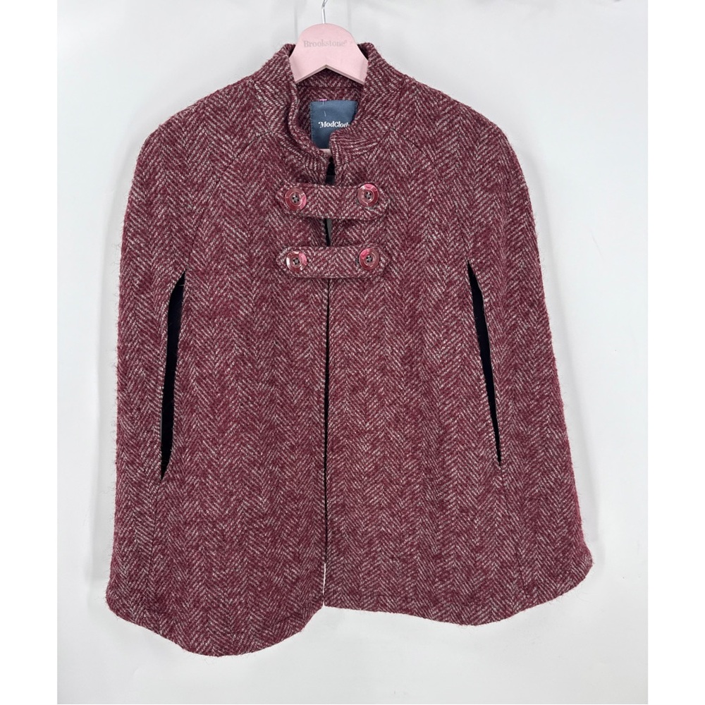 Anthropologie ModCloth pardon my French 1/4 cape herringbone print wool blend XS